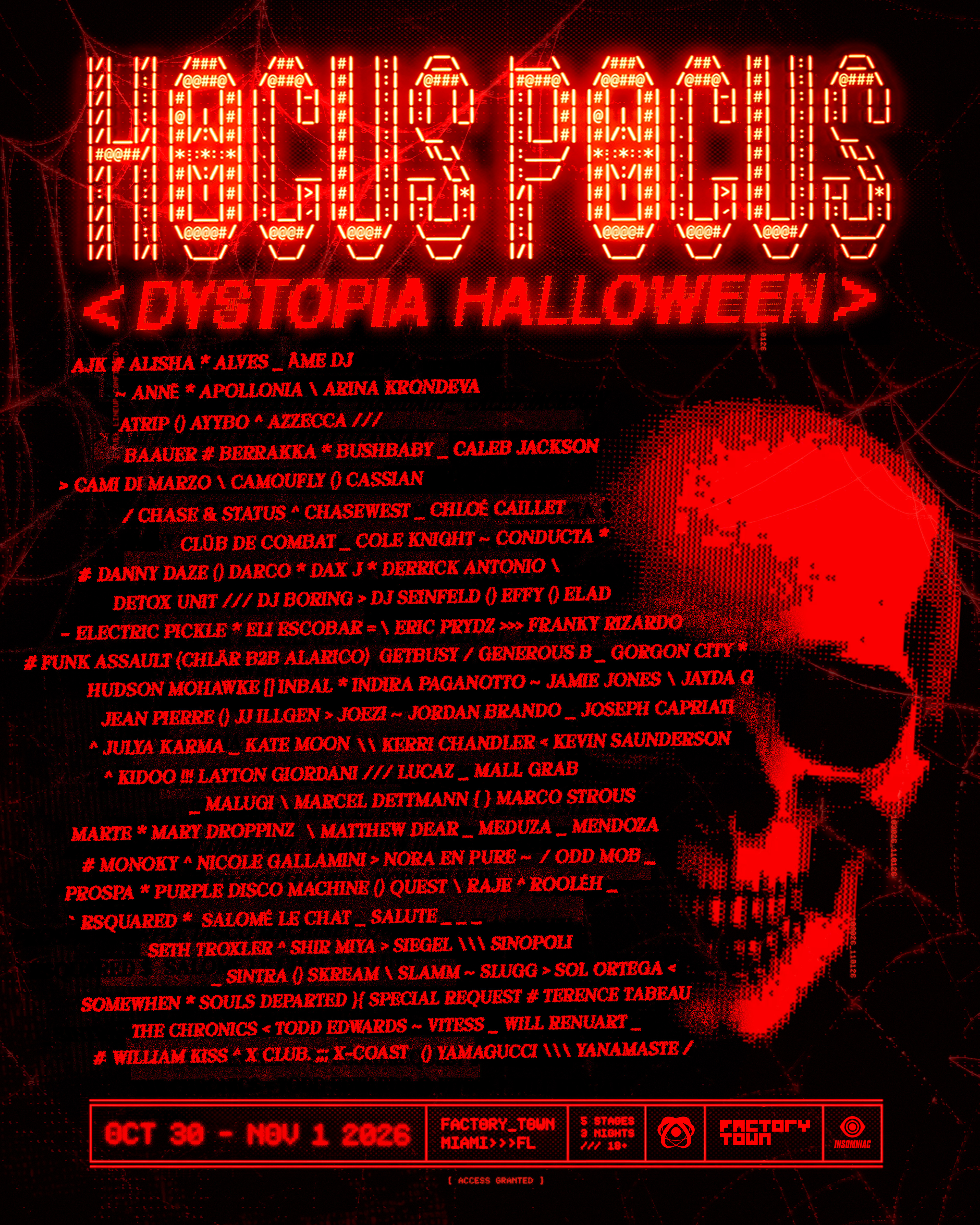 Factory town announces full lineup for hocus pocus <dystopia Halloween> in Miami