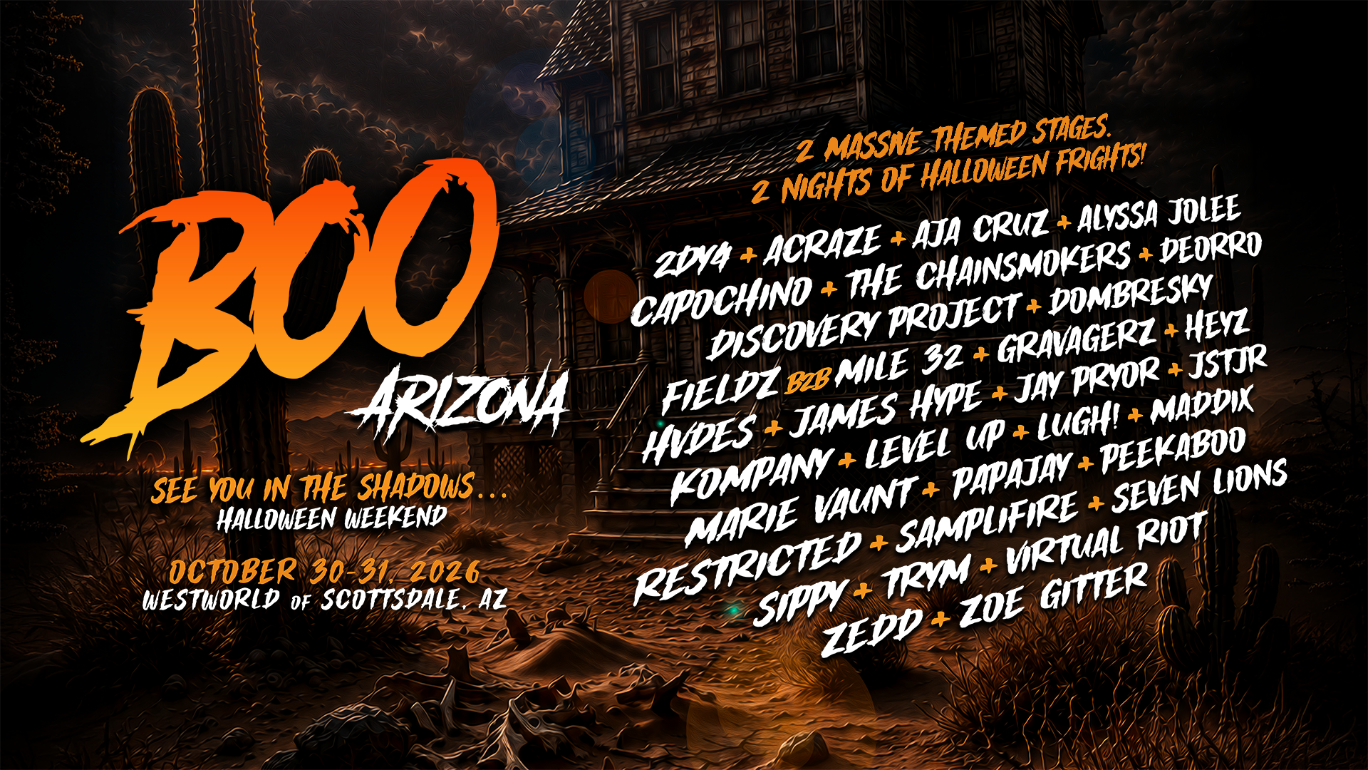 Boo Arizona Reveals Over 25 Added Acts For 2026 Edition At Westworld Of Scottsdale, Oct 30 & 31