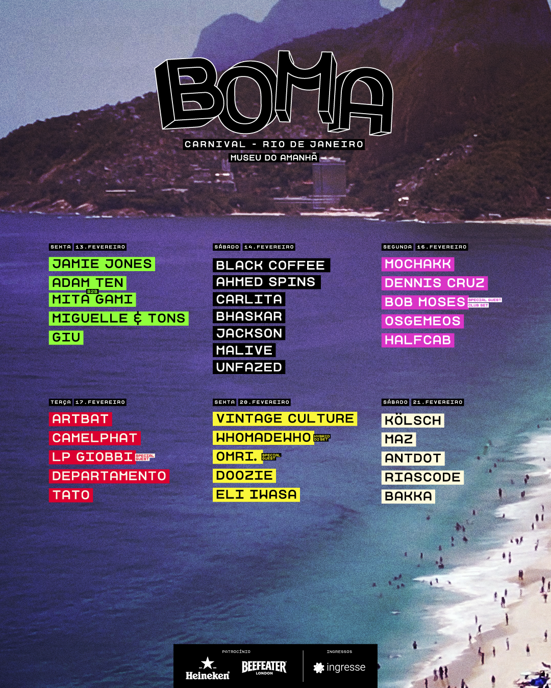 A week of open Air Parties announced for the Rio Carnival in Brazil with BOMA