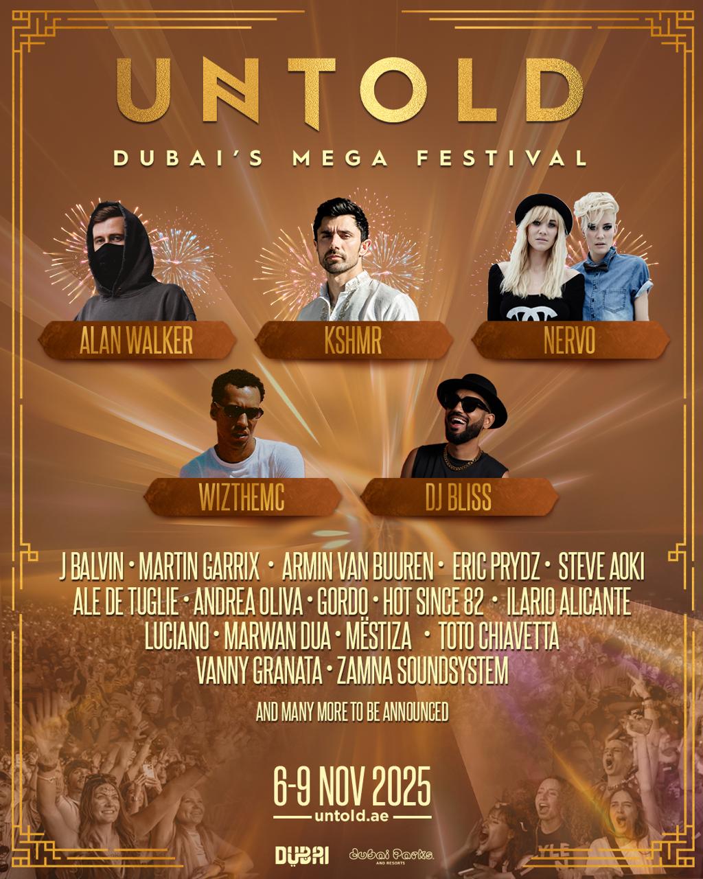 UNTOLD Dubai Expands Its Stellar Lineup: Alan Walker, KSHMR, NERVO, WizTheMc & DJ Bliss Join Global Superstars J Balvin, Martin Garrix, Armin van Buuren, and more 